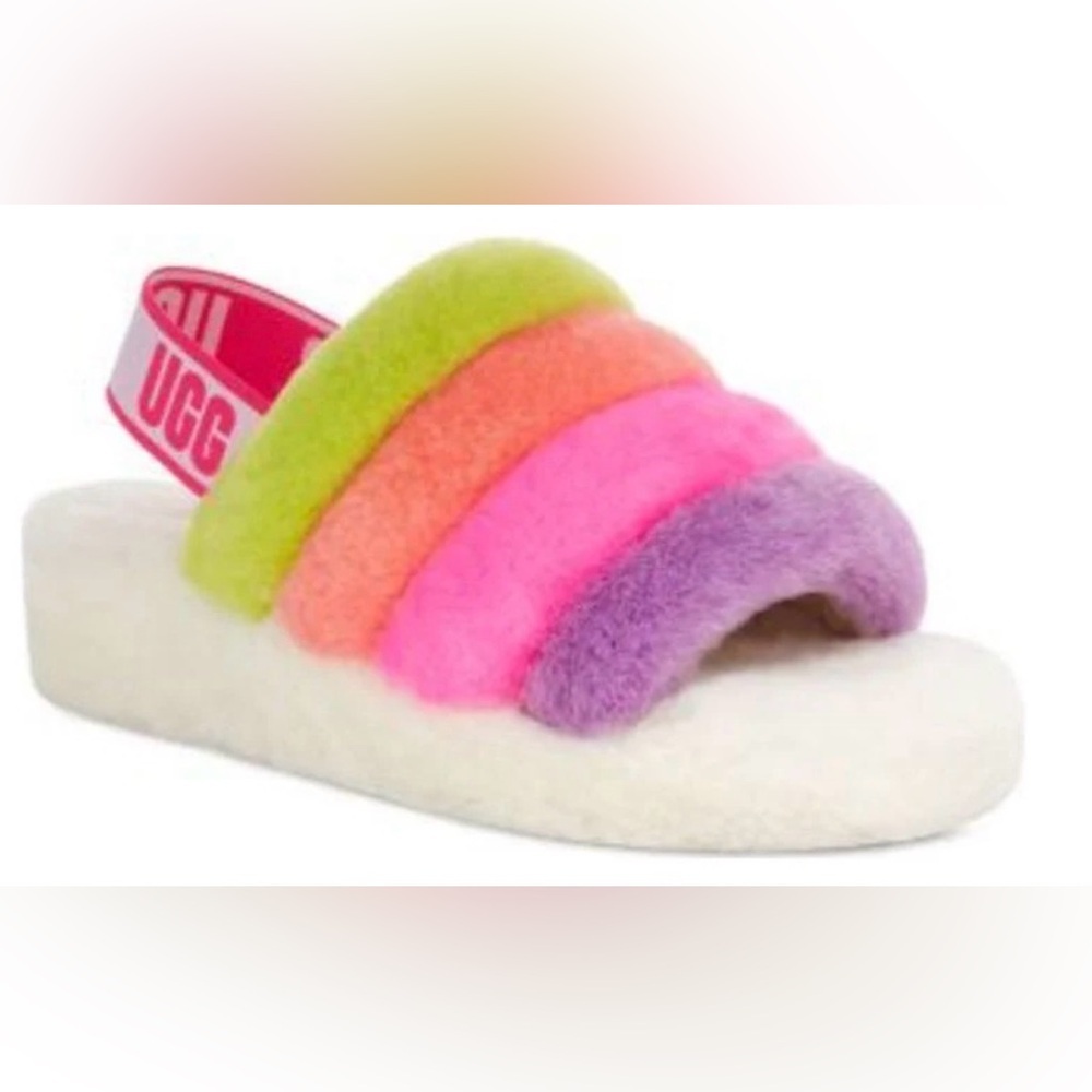 UGG FLUFF YEAH Sz.9 SLIPPER/SANDAL, SHEEPSKIN UPPER, LIGHTWEIGHT PLATFORM